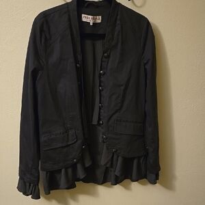 Free People Black Ruffle Hem Jacket